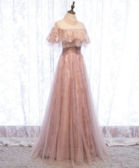Pretty Dress, Pink Tulle Lace Long Prom Dress, Pink Tulle Formal Dress, 2