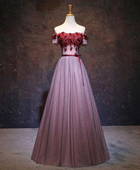 Classy Dress, Pink Tulle Lace Applique Long Prom Dress, Evening Dress