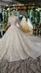 Wedsing Dress Simple, Luxury Lace Wedding Dresses Scoop Half Sleeves Appliques Ball Gown