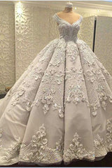 Wedding Dress Cheaper, Gorgeous Sleeveless V Neck Lace Appliques Ball Gown Wedding Dresses