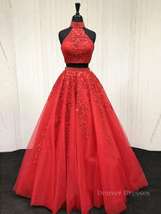 Prom Dress 2051, 2 Pieces Tulle Lace Prom Dresses, Two Pieces Evening Dresses