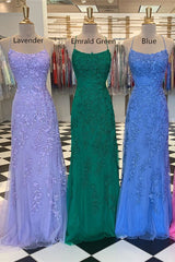 Bridesmaid Dress Shops Near Me, Mermaid Straps Long Lace Prom Dress with Lace-Up Back