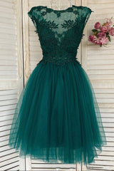 Functional Dress, Green Lace Short Prom Dress, A-Line Homecoming Dress