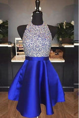 Bridesmaides Dresses Blue, Elegant Halter Short Royal Blue Homecoming Dress