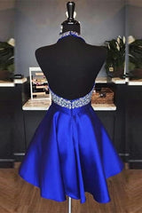 Bridesmaid Dress Blue, Elegant Halter Short Royal Blue Homecoming Dress