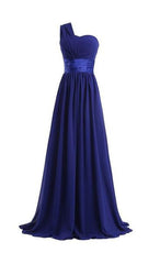 Party Dresses 2031, Column One Shoulder Floor Length Chiffon Royal Blue Bridesmaid Dresses
