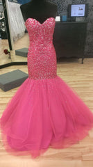 Wedding Pictures, Mermaid/Trumpet Sweetheart Fuchsia Tulle Prom Dresses