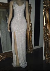 Prom Dresses Ball Gown Elegant, 2024 Silver Halter Sequins Prom Dresses