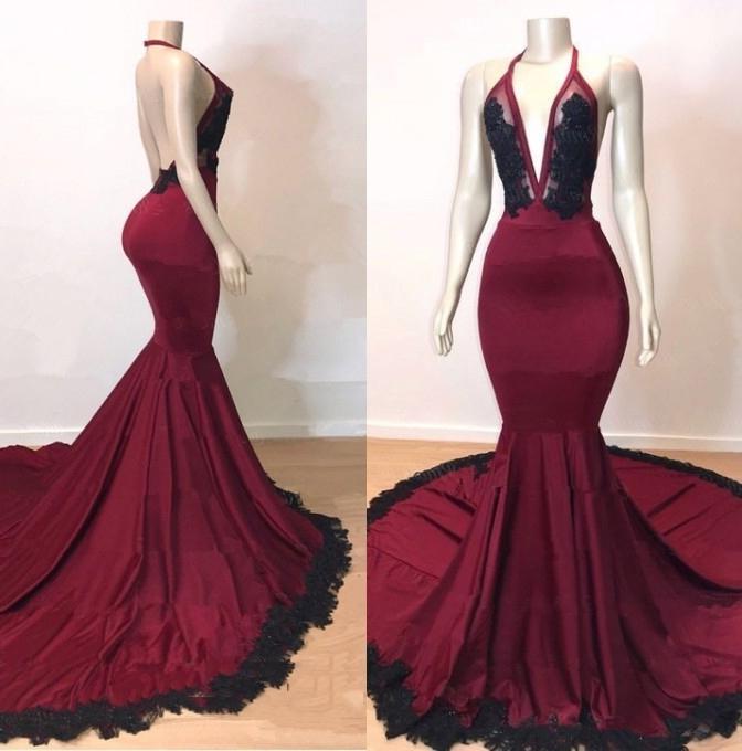 Bridesmaids Dresses Yellow, Sexy Mermaid V Neck Backless Burgundy And Black Long Prom Dress 2024