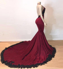 Bridesmaids Dress Floral, Sexy Mermaid V Neck Backless Burgundy And Black Long Prom Dress 2024