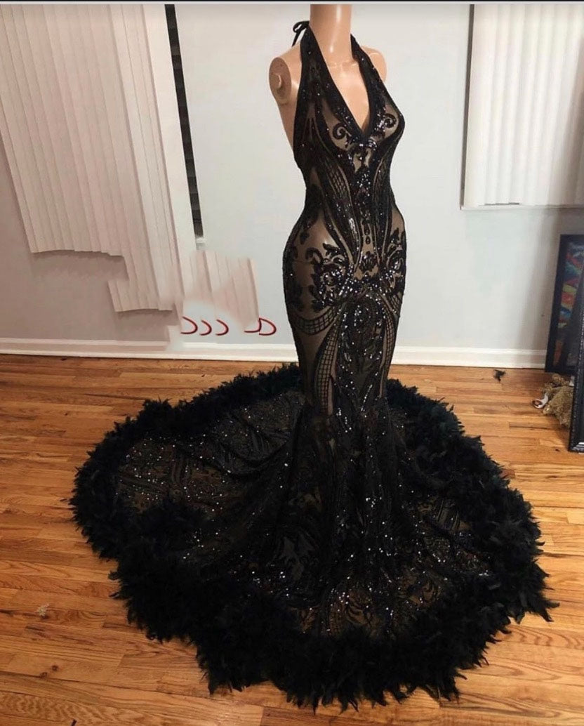 Bridesmaid Dress On Sale, 2024 Black Halter Long Prom Dress