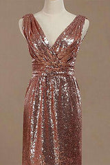 Bridesmaid Dresses Different Color, Rose Gold Sequin V-Neck Backless Short Bridesmaid Dress