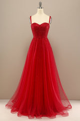 Bridesmaid Nail, Red Sweetheart Prom Dress with Beading