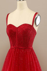 Autumn Wedding, Red Sweetheart Prom Dress with Beading