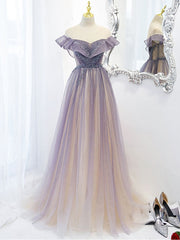 Formal Dresses For Weddings, Purple Tulle Long Prom Dress, Purple Evening Dress