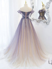 Formal Dress Outfits, Purple Tulle Long Prom Dress, Purple Evening Dress
