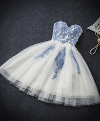 Prom Dress2038, Cute Blue Sweetheart Neck Tulle Lace Short Prom Dress, Blue Homecoming Dress