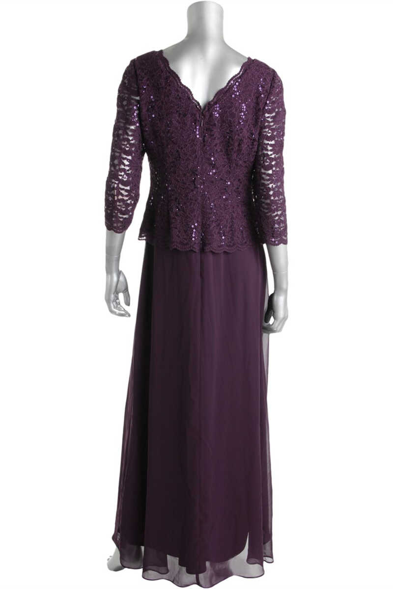 Evening Dress Maxi Long Sleeve, Two-Piece Plum Purple Long Sleeve Long Mother of the Bride Dress