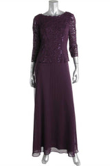 Evening Dress Long Sleeve Maxi, Two-Piece Plum Purple Long Sleeve Long Mother of the Bride Dress