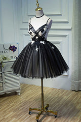 Formal Dresses For Girls, A-Line Flower Black Lace-Up Short Homecoming Dress