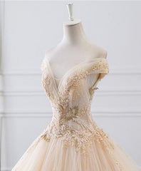 Wedding Dress Under 1002, Unique Champagne Tulle Lace Long Wedding Dress, Bridal Gown