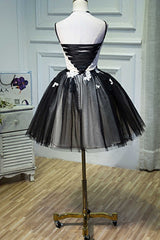 Formal Dresses With Sleeves For Weddings, A-Line Flower Black Lace-Up Short Homecoming Dress