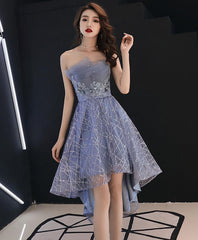 Formal Dress Off The Shoulder, Blue Tulle High Low Prom Dress, Blue Homecoming Dress