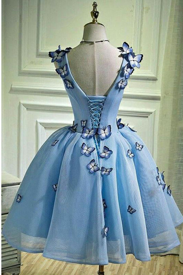 Bridesmaid Dresses Under 106, Elegant Butterfly Applique V Neck Sleeveless Short Homecoming Dresses