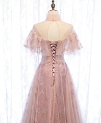 Fancy Dress, Pink Tulle Lace Long Prom Dress, Pink Tulle Formal Dress, 2