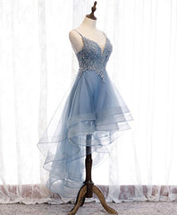 Formal Dresses For Weddings Mother Of The Bride, Blue Sweetheart Tulle Lace High Low Prom Dress, Blue Homecoming Dress