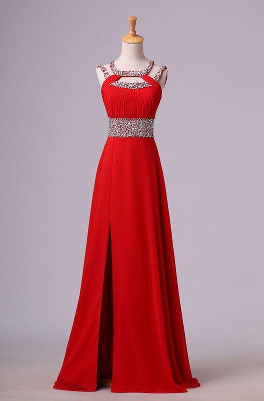 Bridesmaids Dresses Lavender, 2024 Gorgeous Red Beading Open Back Chiffon Prom Dresses