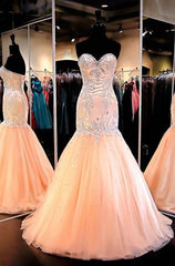 Pretty Prom Dress, Floor-Length/Long Mermaid/Trumpet Sweetheart Tulle Prom Dresses