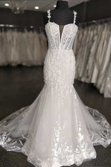 Wedding Dress Sleeves, Mermaid White Floral Lace Sweetheart Long Wedding Dress