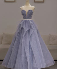 Prom Dress For Teens, Purple Sweetheart Neck Tulle Sequin Long Prom Dress, Tulle Formal Dress