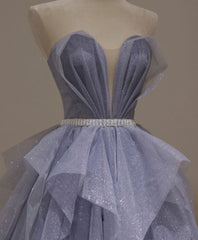 Prom Dress V Neck, Purple Sweetheart Neck Tulle Sequin Long Prom Dress, Tulle Formal Dress