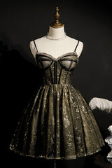 Bridesmaid Dress Colors Scheme, Elegant Black Spaghetti Strap Sequins Tulle Short Homecoming Dresses