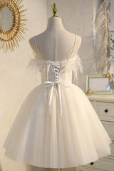 Bridesmaids Dresses Blush Pink, Chic Sleeveless Spaghetti Straps Tulle Princess Homecoming Dresses