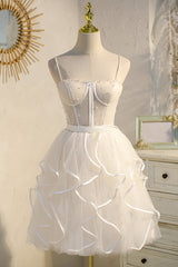 Party Dress Wedding, Champagne Spaghetti Straps Beading Tulle Princess Homecoming Dresses