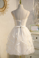 Party Dress Designs, Champagne Spaghetti Straps Beading Tulle Princess Homecoming Dresses