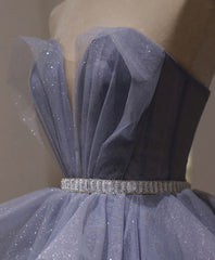 Prom Dress With Pockets, Purple Sweetheart Neck Tulle Sequin Long Prom Dress, Tulle Formal Dress