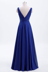 Bridesmaid Dress Colors, Royal Blue Pleated A-line Chiffon Long Bridesmaid Dress