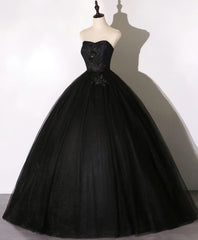 Evening Dresses Long Elegant, Black Sweetheart Neck Tulle Long Prom Dress, Black Evening Dress