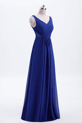 Bridesmaid Dresses Elegant, Royal Blue Pleated A-line Chiffon Long Bridesmaid Dress