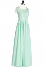 Prom Dress Chicago, Sage Green Lace and Chiffon Cap Sleeve A-Line Long Bridesmaid Dress