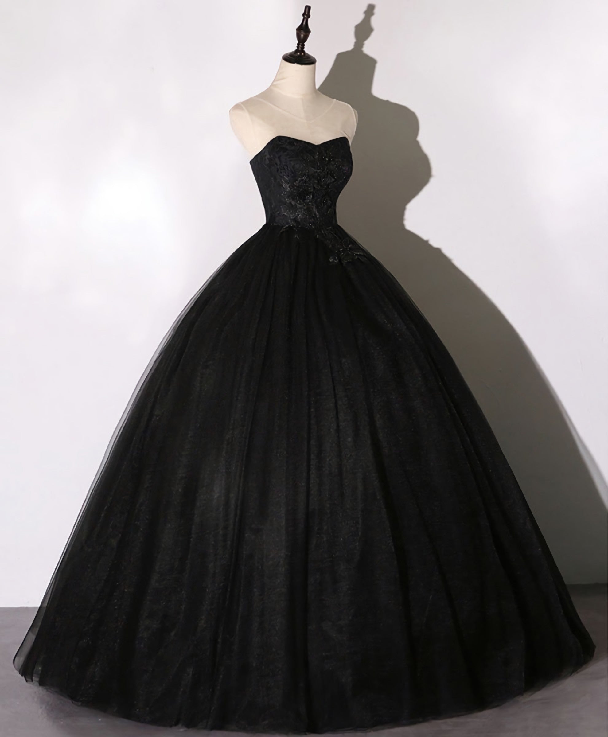 Evening Dresses Prom Long, Black Sweetheart Neck Tulle Long Prom Dress, Black Evening Dress