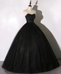 Evening Dresses Prom Long, Black Sweetheart Neck Tulle Long Prom Dress, Black Evening Dress