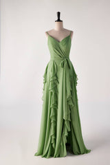 Sweater Dress, Matcha Green Ruffles Faux Wrap Bridesmaid Dress