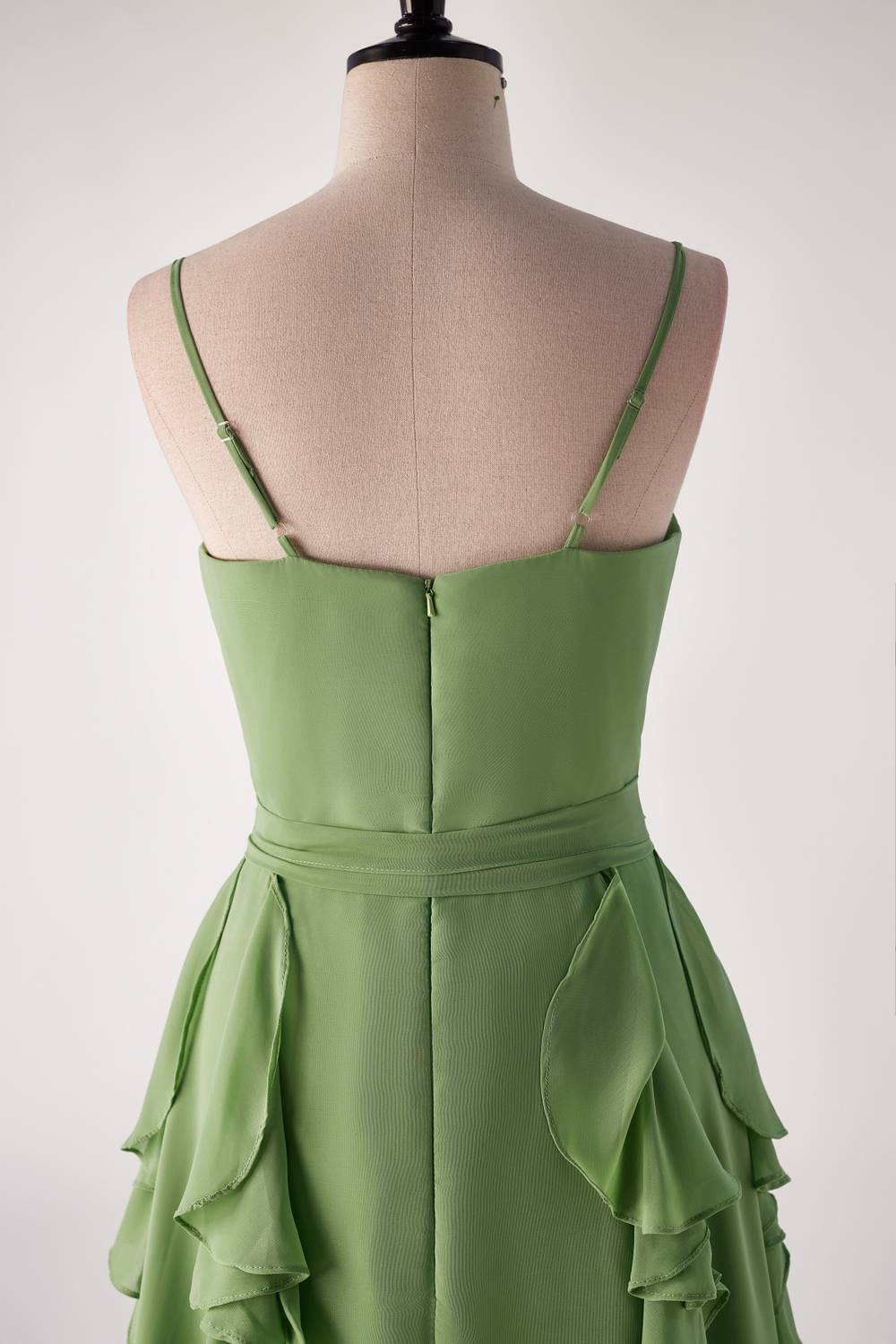 Off Shoulder Dress, Matcha Green Ruffles Faux Wrap Bridesmaid Dress