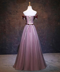 Purple Dress, Pink Tulle Lace Applique Long Prom Dress, Evening Dress