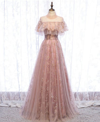 Prom Theme, Pink Tulle Lace Long Prom Dress, Pink Tulle Formal Dress, 2
